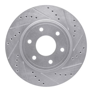 Nissan Frontier Brake Rotor (1) - Front Right - R1 Concepts - Drilled & Slotted - Silver - `05-`21